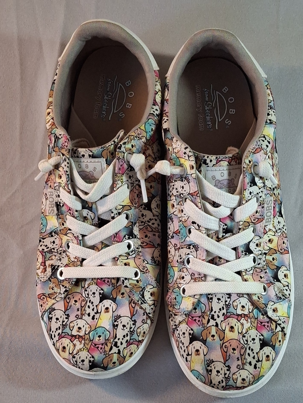 Skechers Women's Pastel Multicolor Dog-Print Sneakers with White Laces - Picture 2 of 7